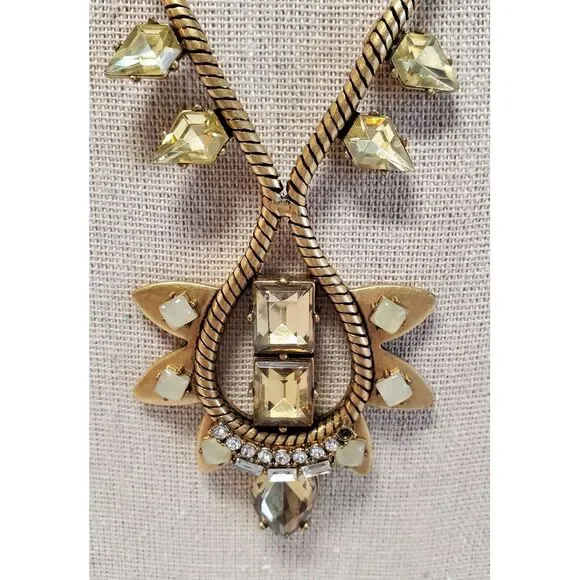 Stella & Dot Soliel Necklace Jewelry Gold Tone Crystal Rhinestones Neutral *note - Picture 4 of 10
